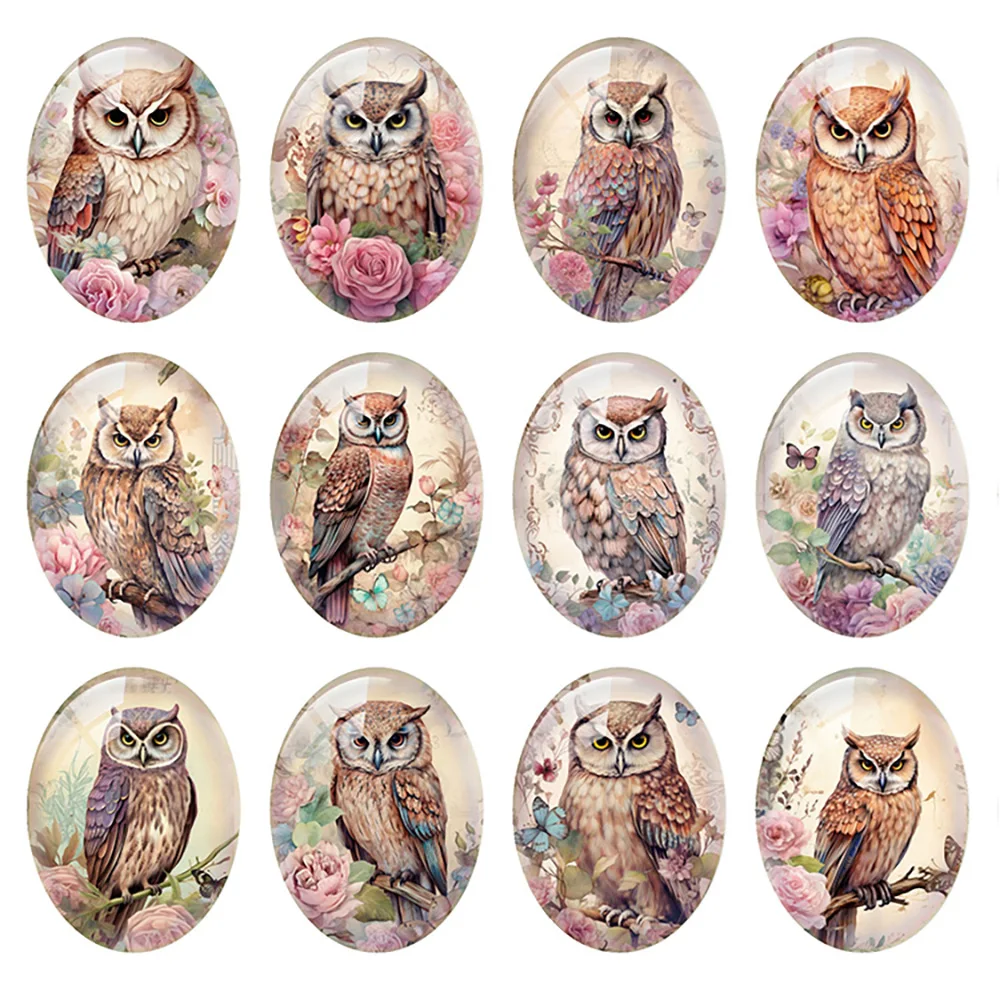 Random Mixed Round/Oval/Square Owls Flower Butterflies Photo Glass Cabochon Flatback Demo Cameo For Diy Jewelry Making Handmade