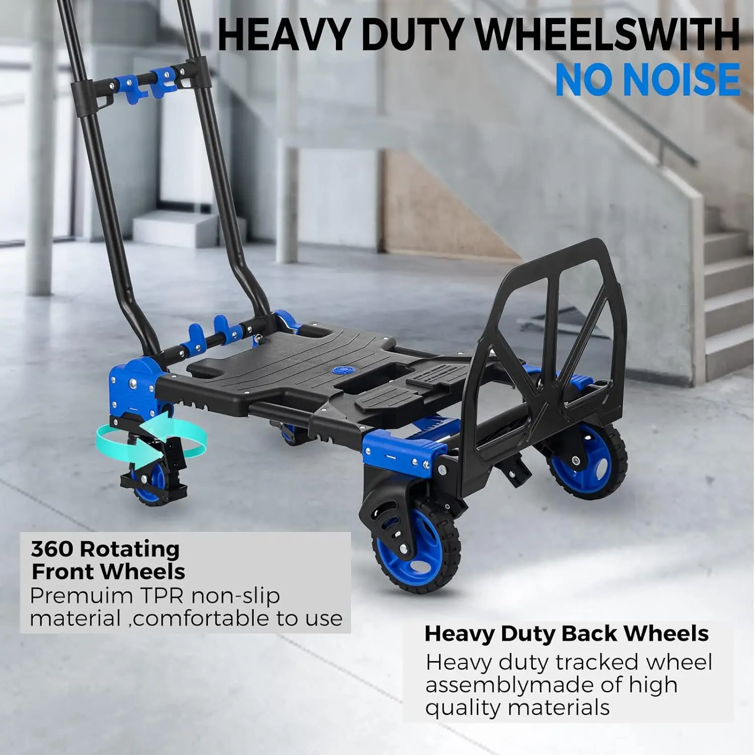 Truck, Heavy Duty Hand Truck Dolly Cart, Convertible Dolly Cart 330lbs Capacity W/Foldable Basket, 2 in 1 Luggage Trolley Cart f