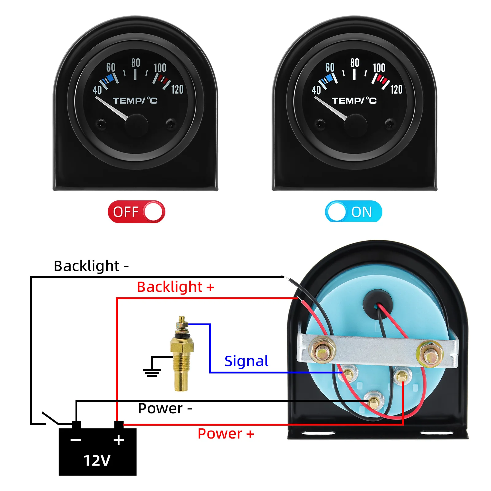 52mm Digitales Auto-Wassertemperaturmessgerät Sensor 10mm 40~120 Celsius Rennwasser-Temperaturmesser mit Adapteranschluss Rohr Kühler – Detail 9