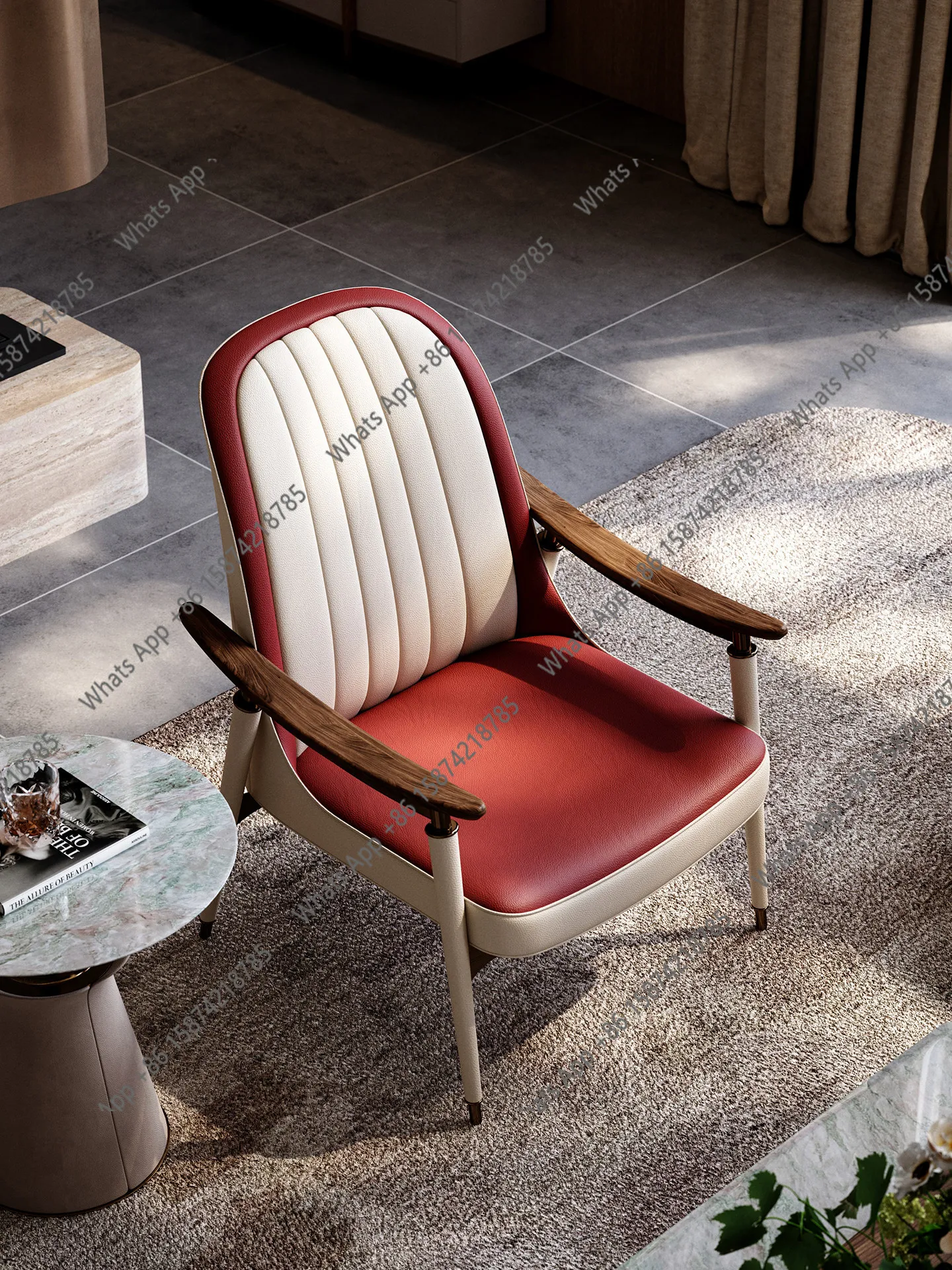 Medieval leisure chair, the whole house of the villa is matched with the living room series Italian light luxury leather sofa