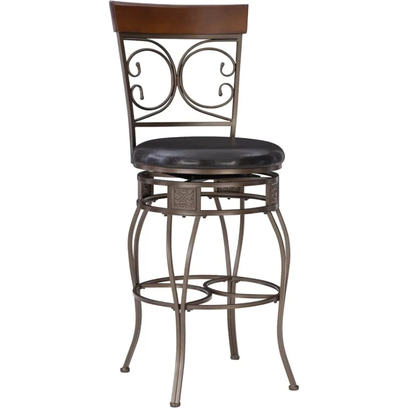 Back Scroll Powell Big and Tall Barstool, Bar Height, Dark Bronze/Brown