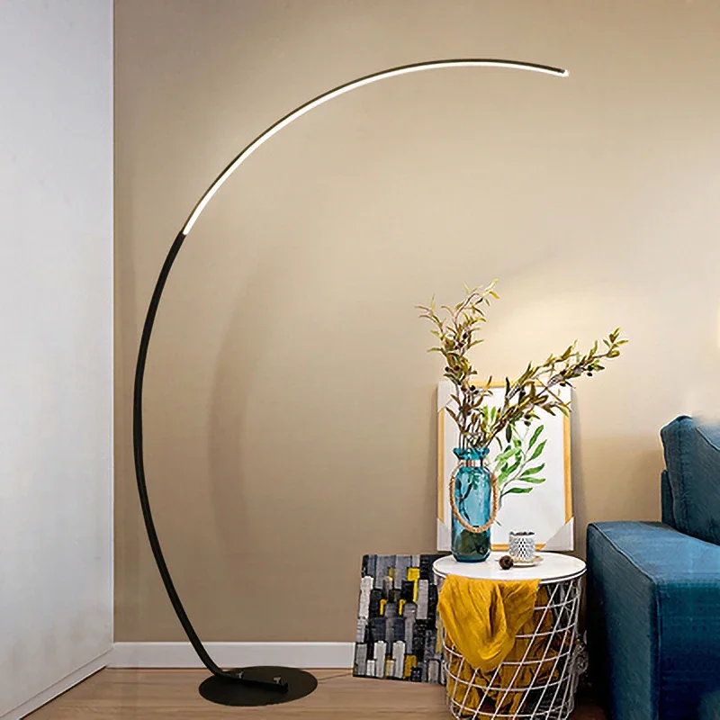 Nordic Creative C-shaped LED Floor Lamp Minimalist Design Living Room Bedroom Study Bedside Dimmable Remote Floor Lighting