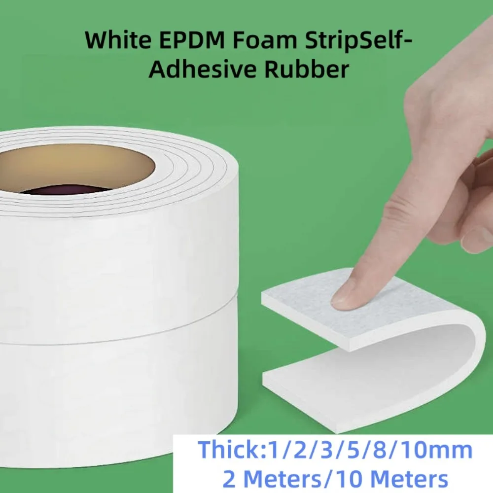 Home Use Self‑Adhesive EVA Foam Sponge Rubber Strip White 2M 10M Length Thick 1mm‑10mm Shock‑Absorbing Dust‑Proof Anti‑Collision