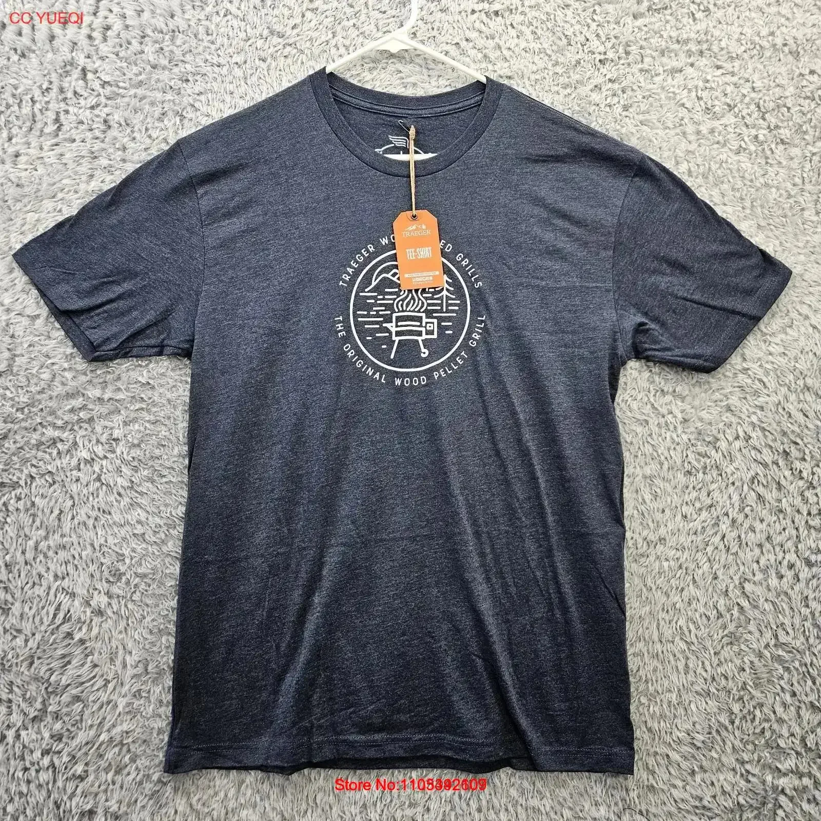 Camiseta Trager Wood Fired Grills Grill Vibes Heather Blue para hombre, talla grande, nueva, estilo vintage, lavada, para uso diario, suave, estilo vintage