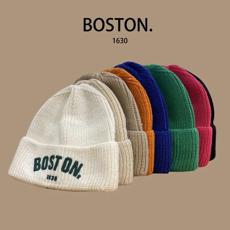 Kids/Adlut Beanies American Retro Wool Knitted Hat Pupolar Letter Boston Casual Street Boy\'s or Girl Winter Warm Cold Hats Male