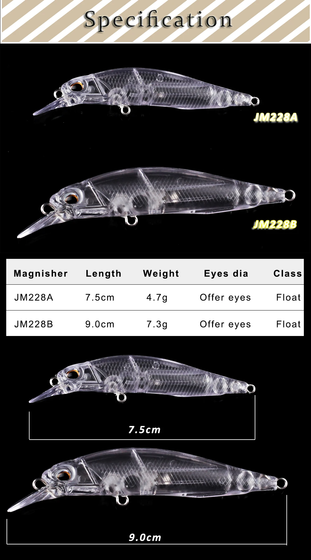 Magnisher Unpainted Minnow Hard Baits 7.5cm/9cm 2 Sizes Fishing Lures Blanks DIY Artificial Bait Wobble Tackle