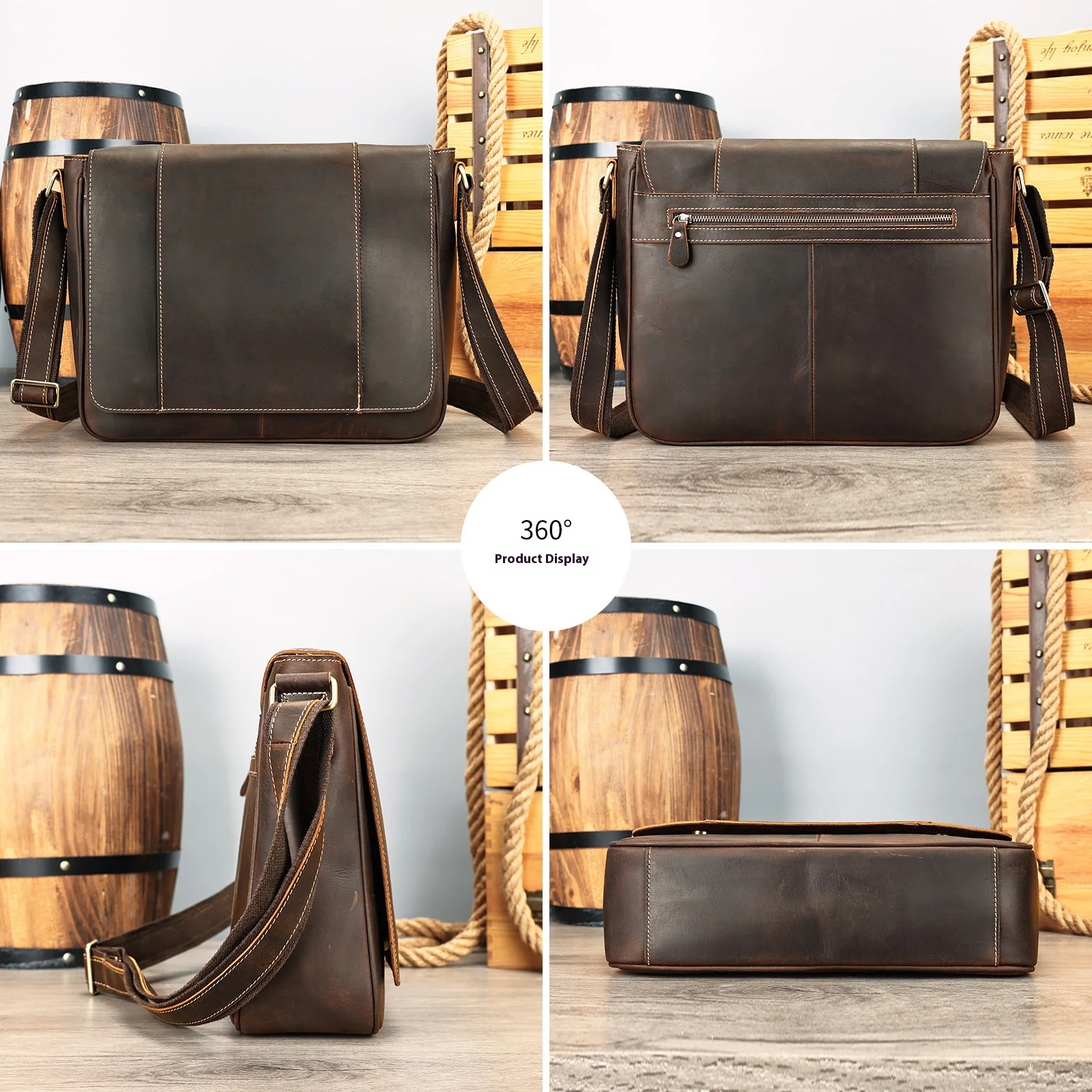Vintage Leather Messenger Bag for 13