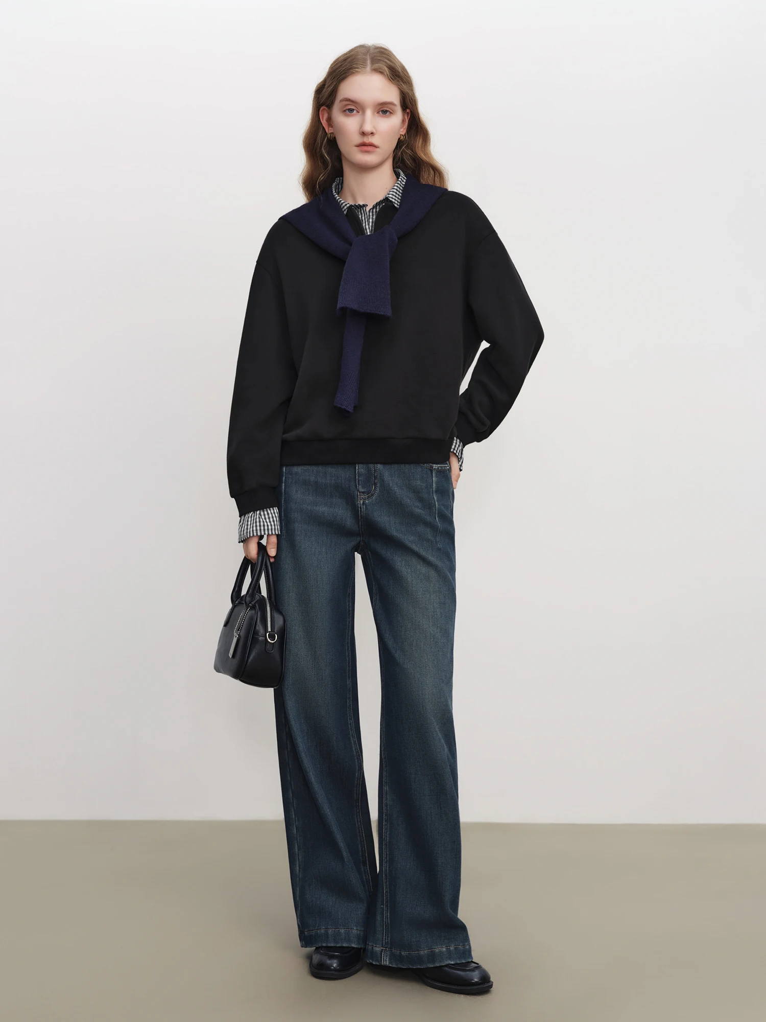 ZIQIAO جينز مستقيم دافئ مبطن بالصوف للنساء 2025 شتاء ريترو أزرق واسع الساق مهرجان الموسيقى الحياة اليومية المنزل التنقل المدرسة #4