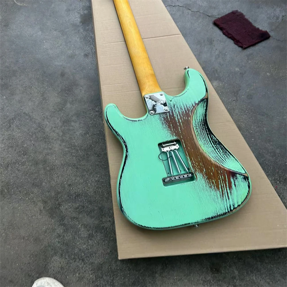 OEM Vintage Heavy Relic Aged Electric Guitar Grass Green Solid Wood 6 Strings Guitar Factory Custom