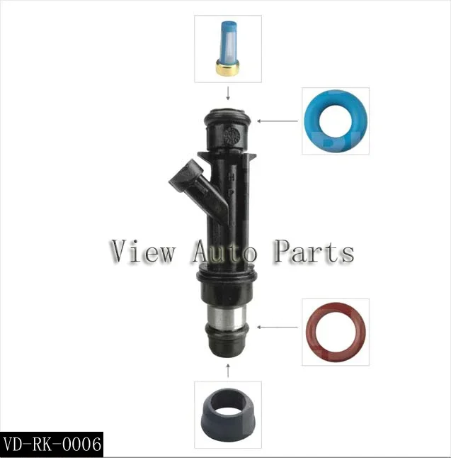 6 sets For Fuel Injector Repair & Service Kits Including Injector Filter Plastic Cap FKM O-Rings RK-0006