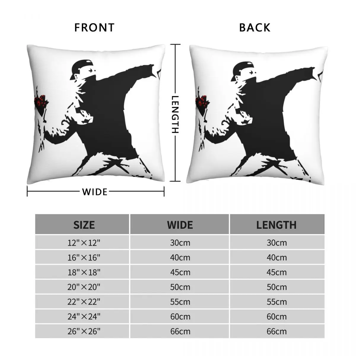 Banksy Flower Thrower Square Pillowcase Polyester Linen Velvet Creative Zip Decor Car Cushion Cover Wholesale 18