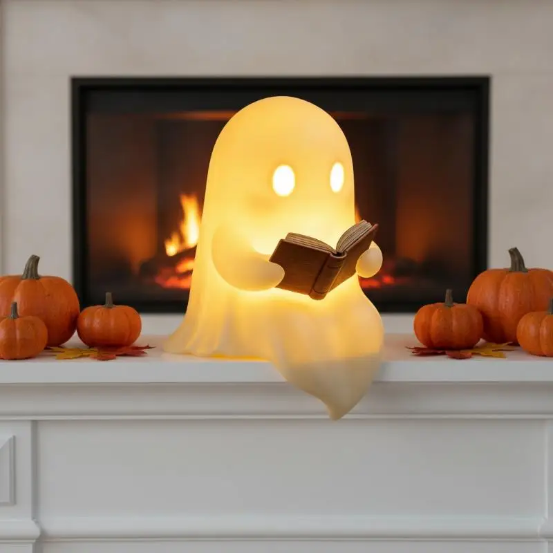 Hot Sale 1PCS Halloween Party Decoration Favors Cute Ghost Reading Book Lamp Desktop Ornament For Bedroom Kids Gift