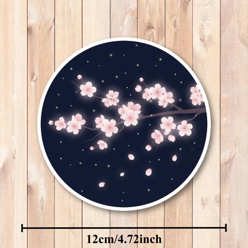 Round Night Cherry Blossom Vinyl Sticker Japanese Sakura Branch Decal for Car Luggage Laptop Decor