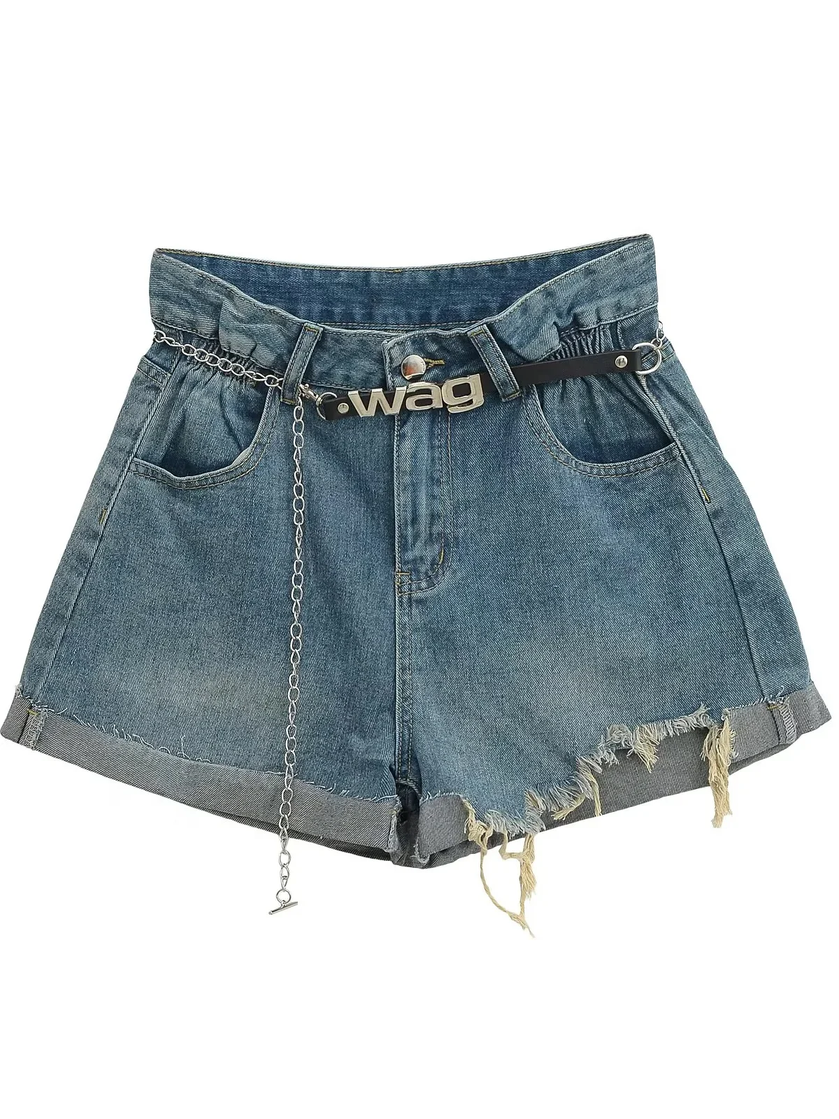 

Американские сексуальные рваные джинсы с высокой талией, женские повседневные свободные шорты с поясом, винтажные потертые s