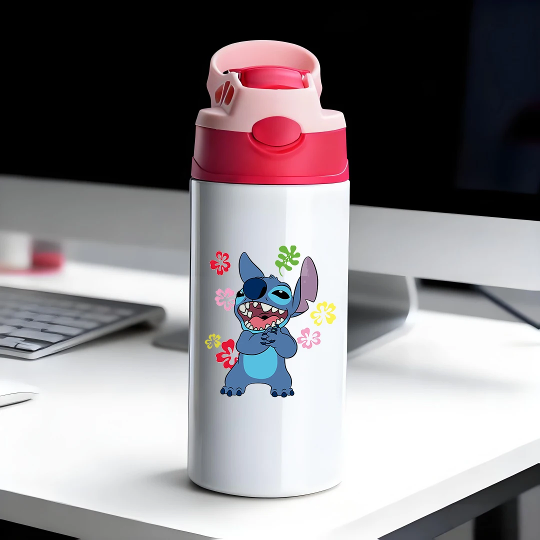 

Disney Mickey Mouse Thermos with Colorful Flower Background 304 Stainless Steel Cartoon Straw Cup for Kids New Year Gift