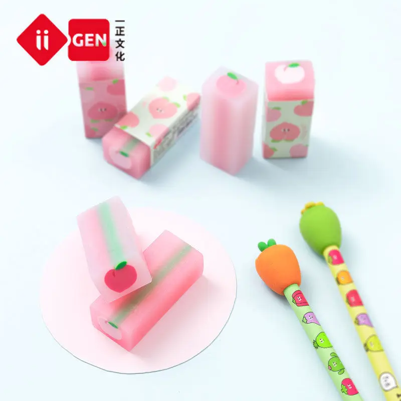 3 Pcs/lot Juicy Peach Sandwich Children Fruit Eraser Pencil Rubber School Student Kid Prize Reward Gift Drawing Learning Erasers