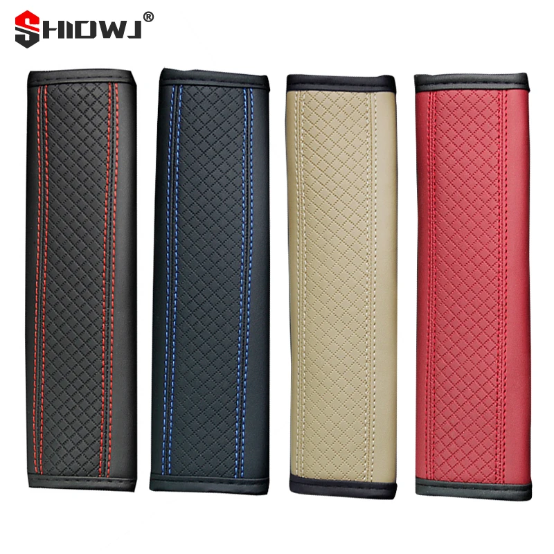 1pc Fibre Leather Embossed Seat Belt Shoulder Pads Car Seat Cover Safety Belts PU Leather Comfort Breathability Universal