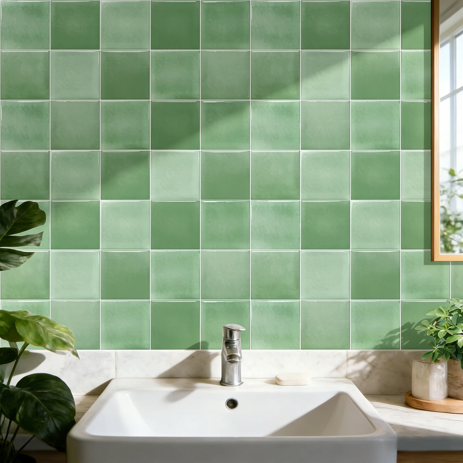 10pcs Pastel Solid Color Self-Adhesive Tile Decals Waterproof Wall Stickers for Home Decor Easy to Apply Kitchen Bathroom Decor