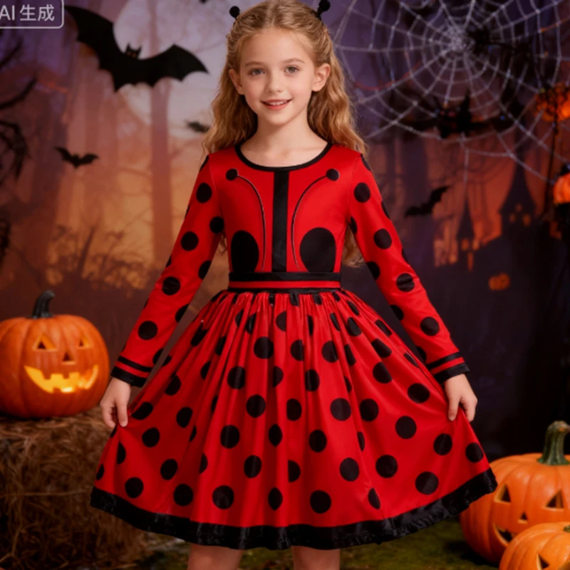 

Halloween Costumes Kids Polka Dot Red Princess Dress Animal Ladybird Cosplay Girl Costume Carnival Girls Party Dresses