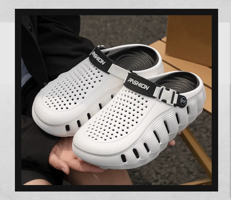 2026 Neue Herren-Lochschuhe, Rutschfeste EVA-Hausschuhe mit Weicher Sohle, Zweifach Tragbar, Coole Slipper, Atmungsaktive Sommer-Outdoor-Strandschuhe – Detail 10