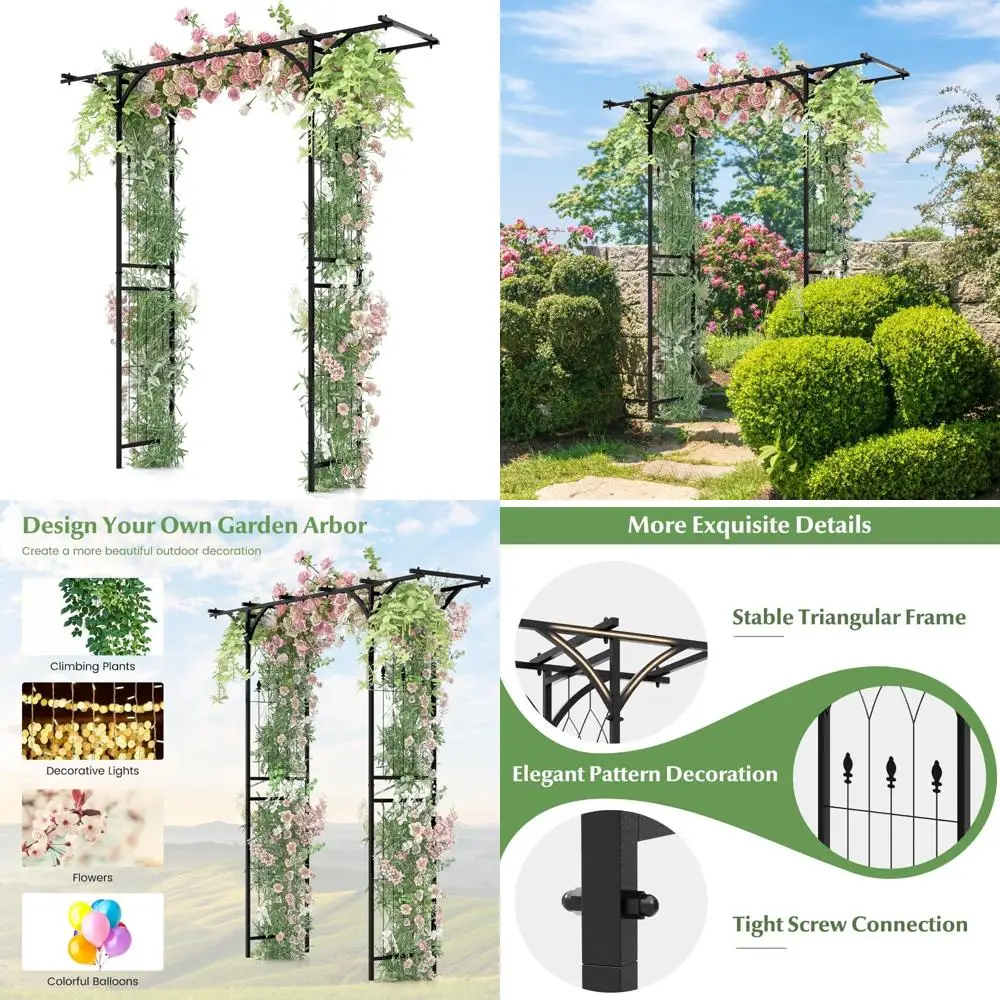 

6.8-Foot Outdoor Metal Garden Arch Trellis with Extended Top and 4 Ground Stakes for Climbing Plants Support