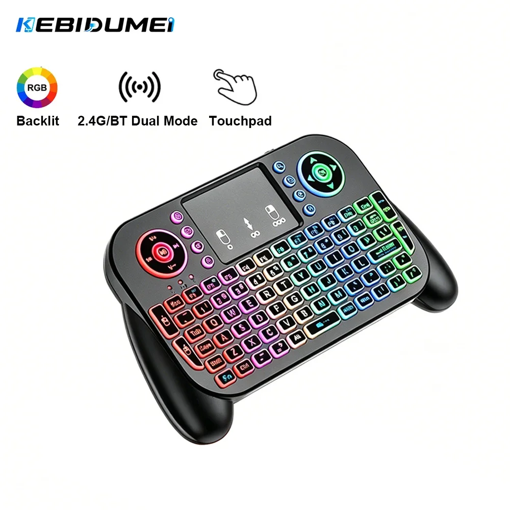 KEBIDUMEI RGB Backlit Mini Keyboard with Touchpad 2.4G Bluetooth Wireless Keyboard for Macbook Laptop Windows Android TV Box