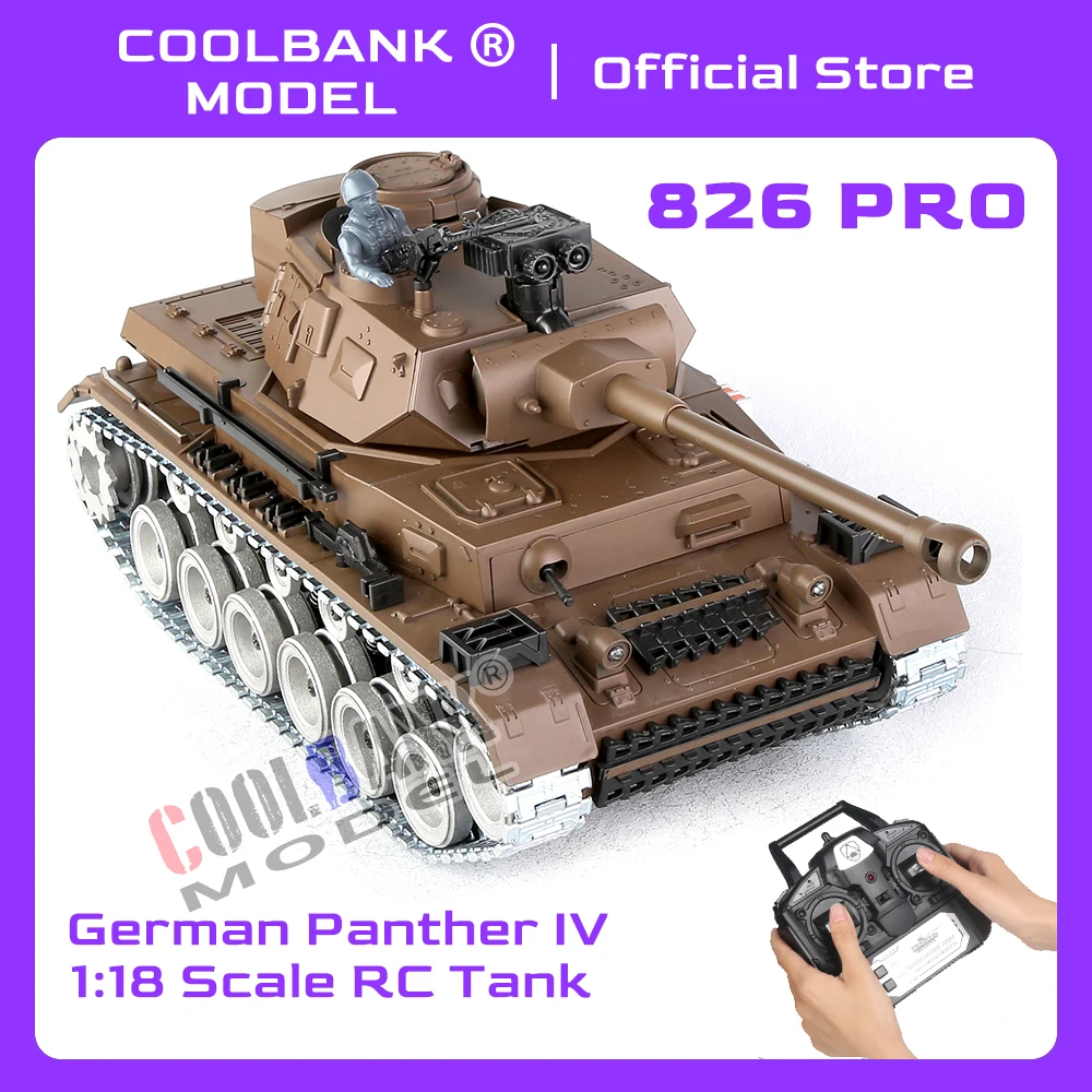 

Coolbank RC Tank 1:18 Metal Tracks Remote Control Model Tank Toy German Panther IV Tank with Light & Sound Military Vehicle Boys