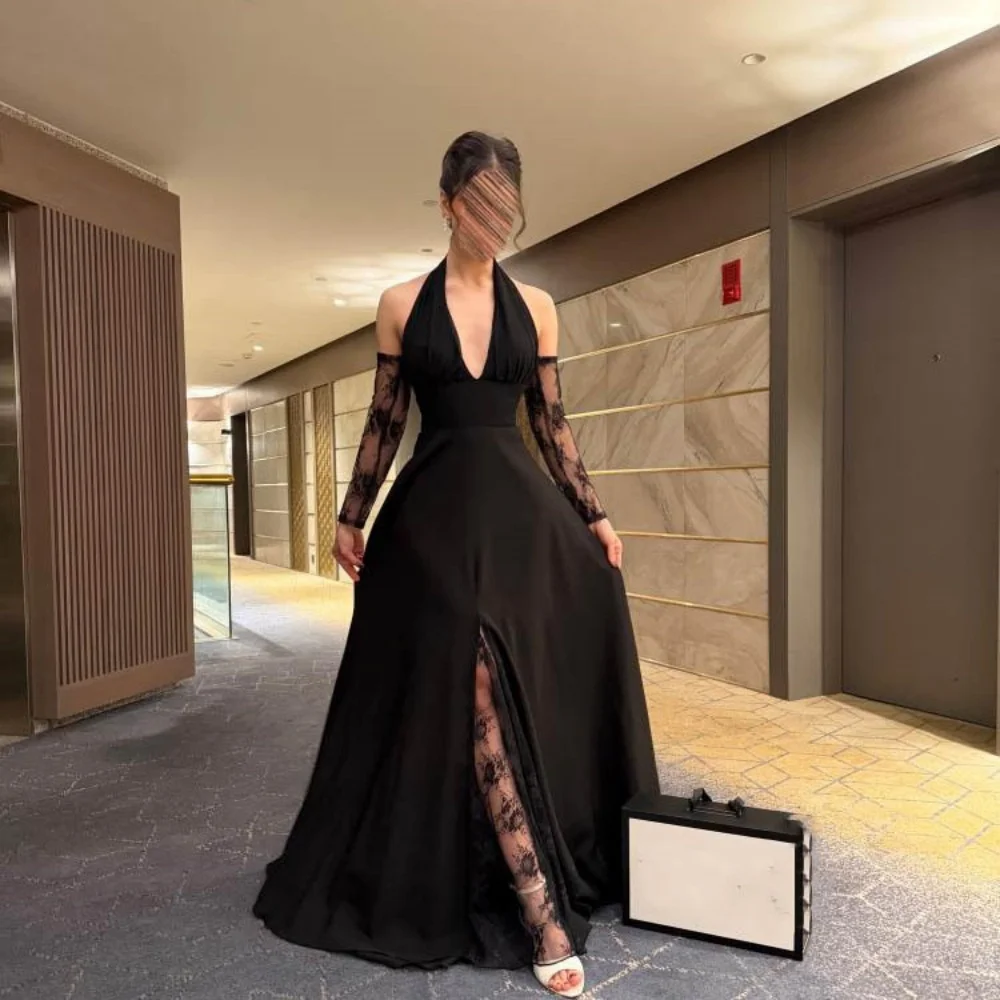 

Best Selling Half Sleeve Ruched Evening Dress Charming Ruched Prom Dress Elegant Lace Applique Party Gown فساتين سهرة Customized