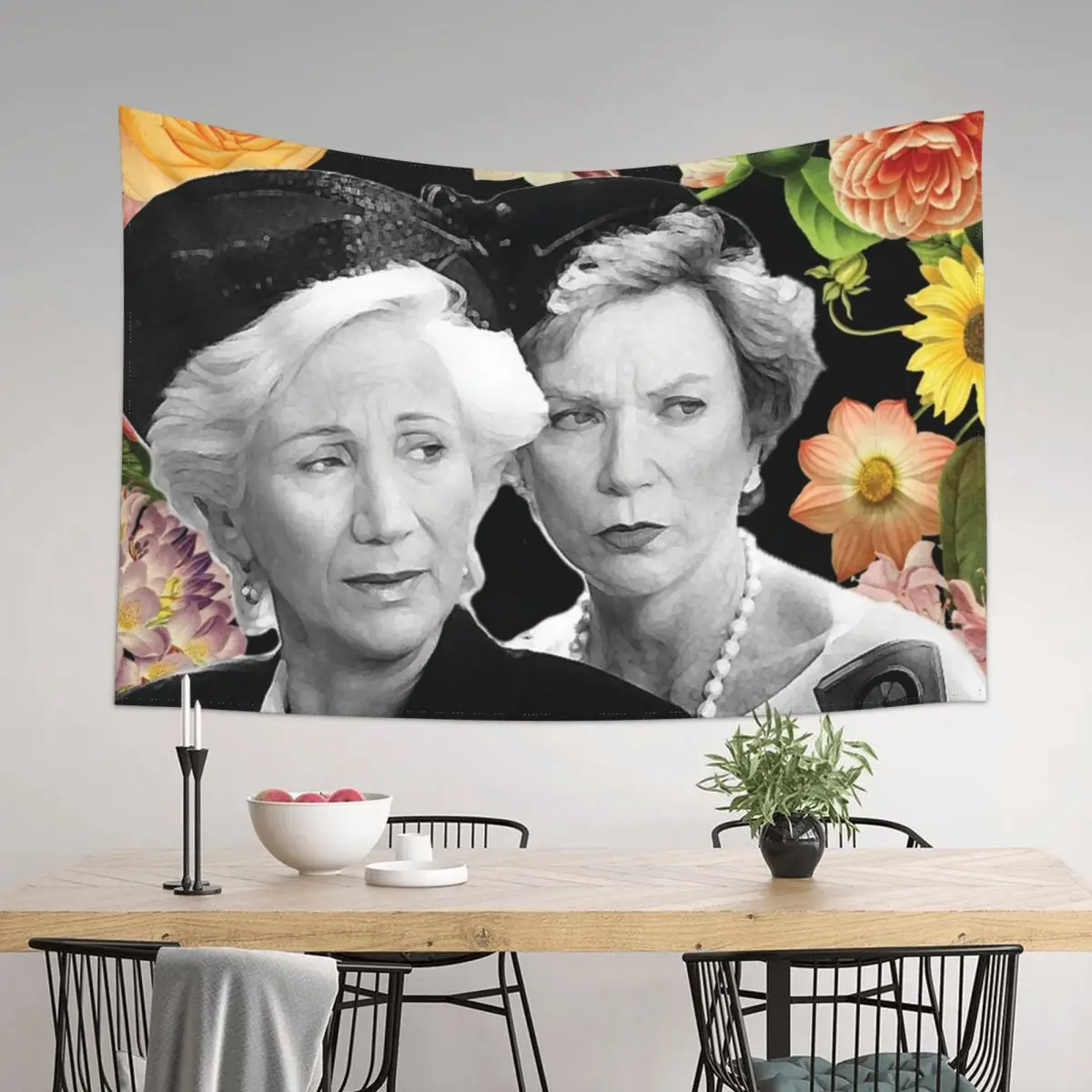 

Ouiser Boudreaux and Clairee Belcher of Steel Magnolias Movie on Floral Tapestry Room Decore Aesthetic Tapestry
