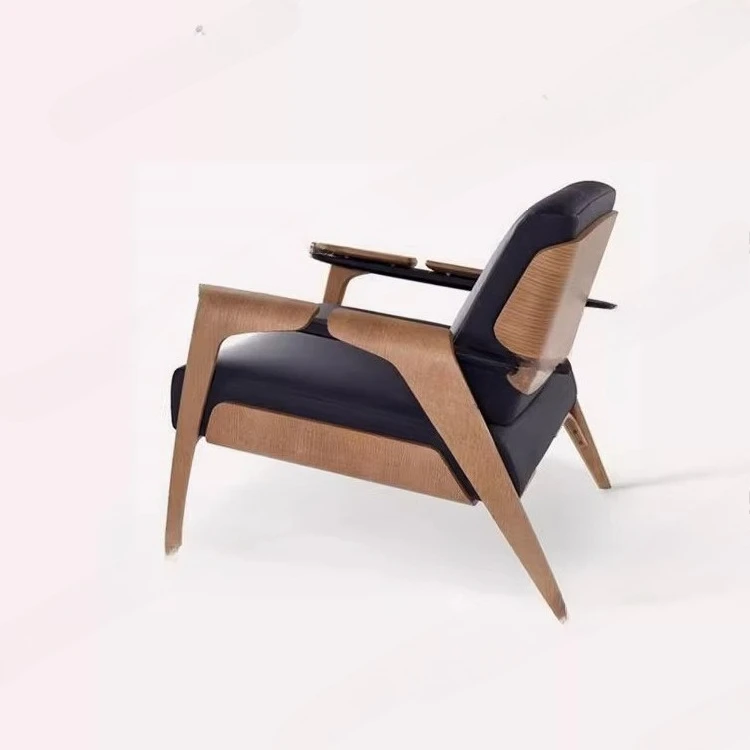 Solid wood hotel resort study bed and breakfast chair back chair, fabric leather art living room single armrest sofa chair