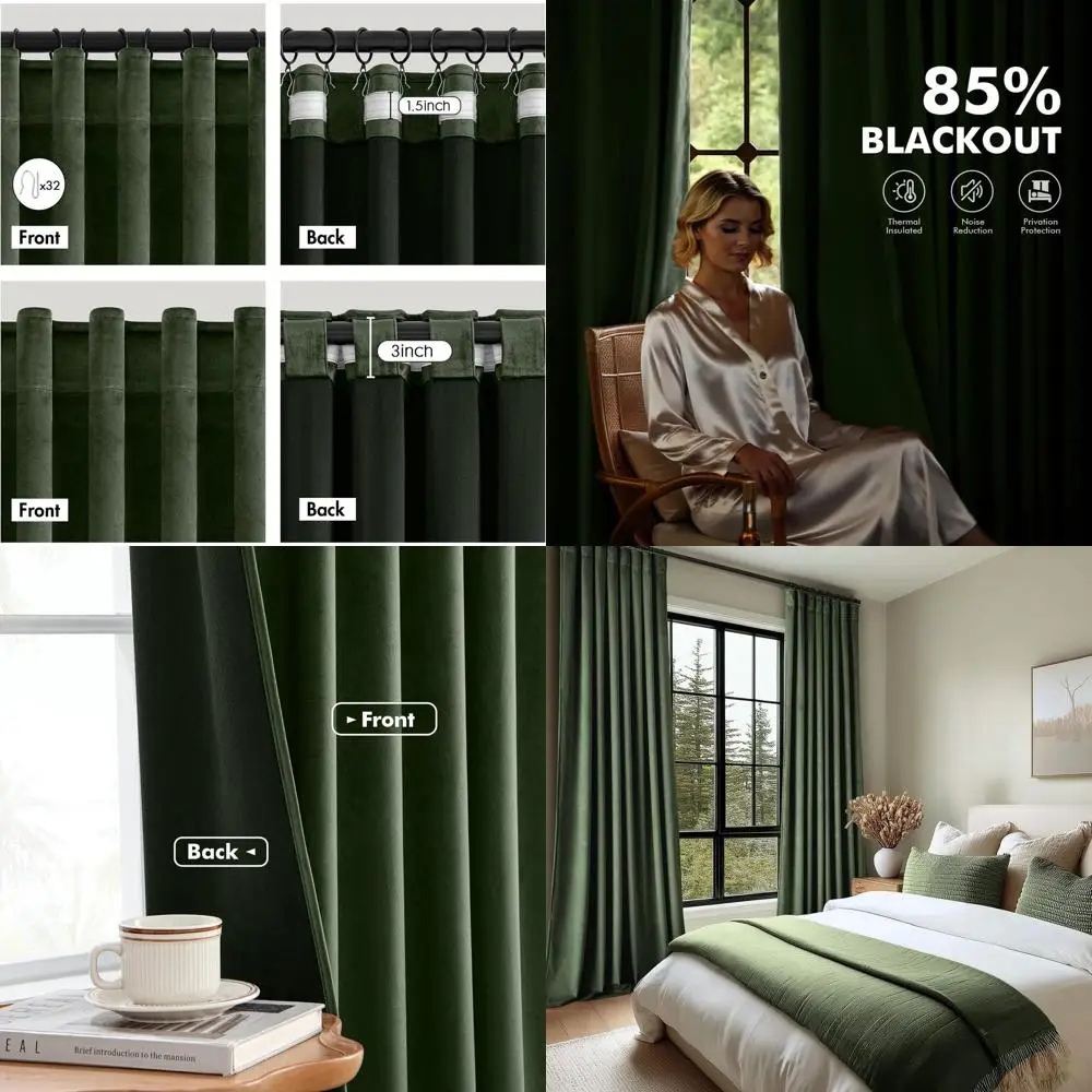 

Оливковые бархатные плотные шторы 108, изолированные и звукоизоляционные, конфиденциальность, зажимные плиссированные, 42x108 Набор из 2 шт.