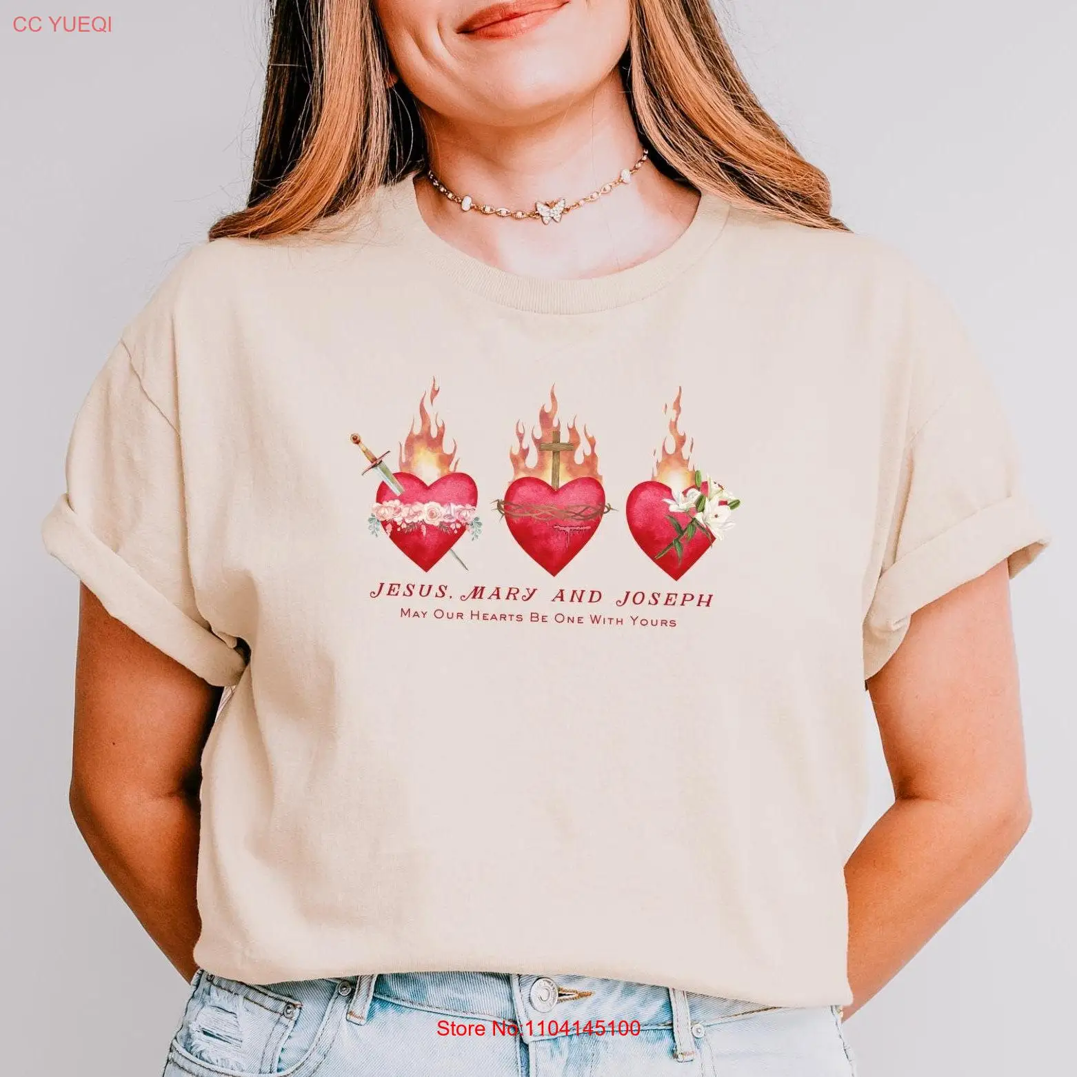 Sacred Heart Virgin Mary St Joseph Saint Catholic T Shirt Christian Merch Holy Family Hearts Immaculate