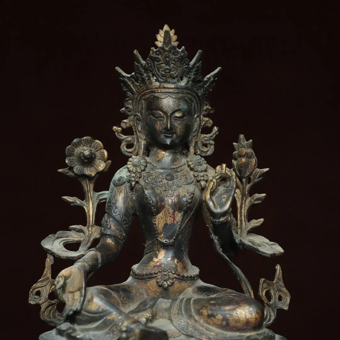 Green Tara Bodhisattva Pure Copper Tibetan Buddha Statue Home Temple Desktop Offering Decor