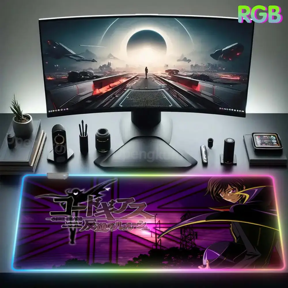 C_code G_geass Mouse Pad RGB Mouse Pad 900x400 Kawaii Cute Deskmat Rubber Mouse Pad Fashion LED Cool Lamp Anime Desk Mat