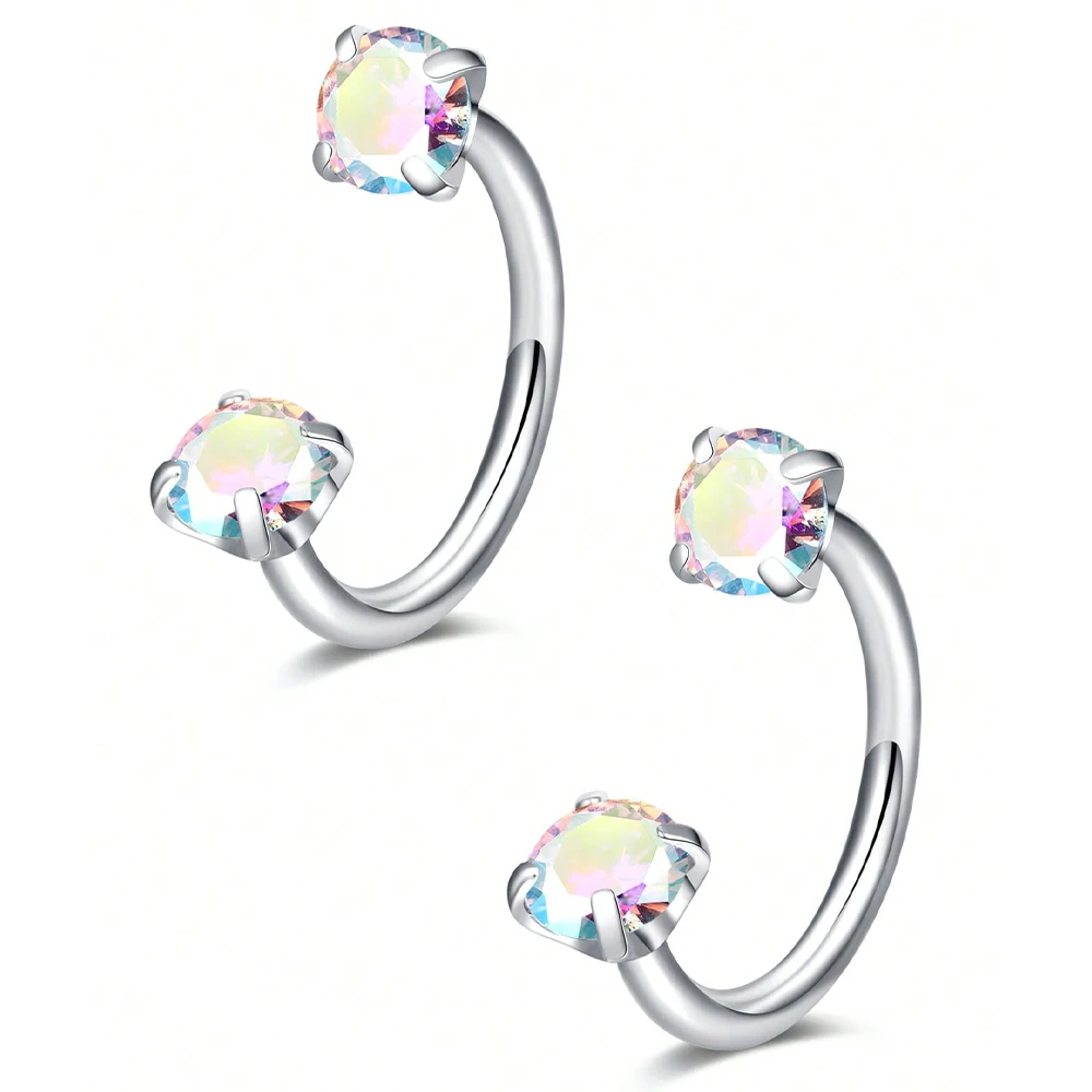 2 Stuks Rvs Zirconia Hoefijzer Ring Piercing Neus Oor Buik Ringen Vrouwen Kraakbeen Helix Oorbellen Daith Piercing Sieraden