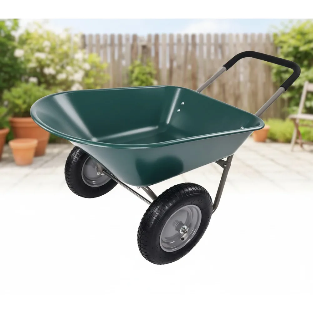 

Heavy Duty Dual-Wheel Garden Cart with Built-in Stand, Easy Maneuver Utility Wheelbarrow for Home Yard