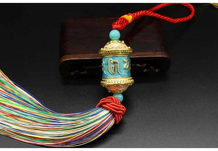 Wholesale Buddhist supplies 4PCS Pocket travel CAR efficacious talisman Safe Bless Rotating prayer wheel Buddhist hanging Amulet