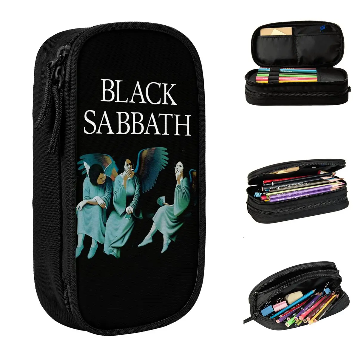 

Черный пенал Sabbath And Ozzy Osbourne Rock Band, школьные пеналы, двухслойный детский пенал, школьные принадлежности