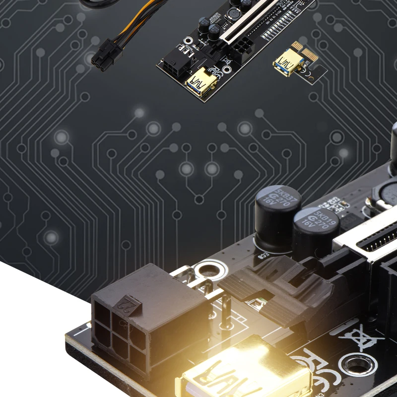 PCIE Riser V011 Pro PCI-E Riser for Video Card Riser 011 Pro PCI Express X16 USB 3.0 6P Power Cable LED for Bitcoin Miner Mining