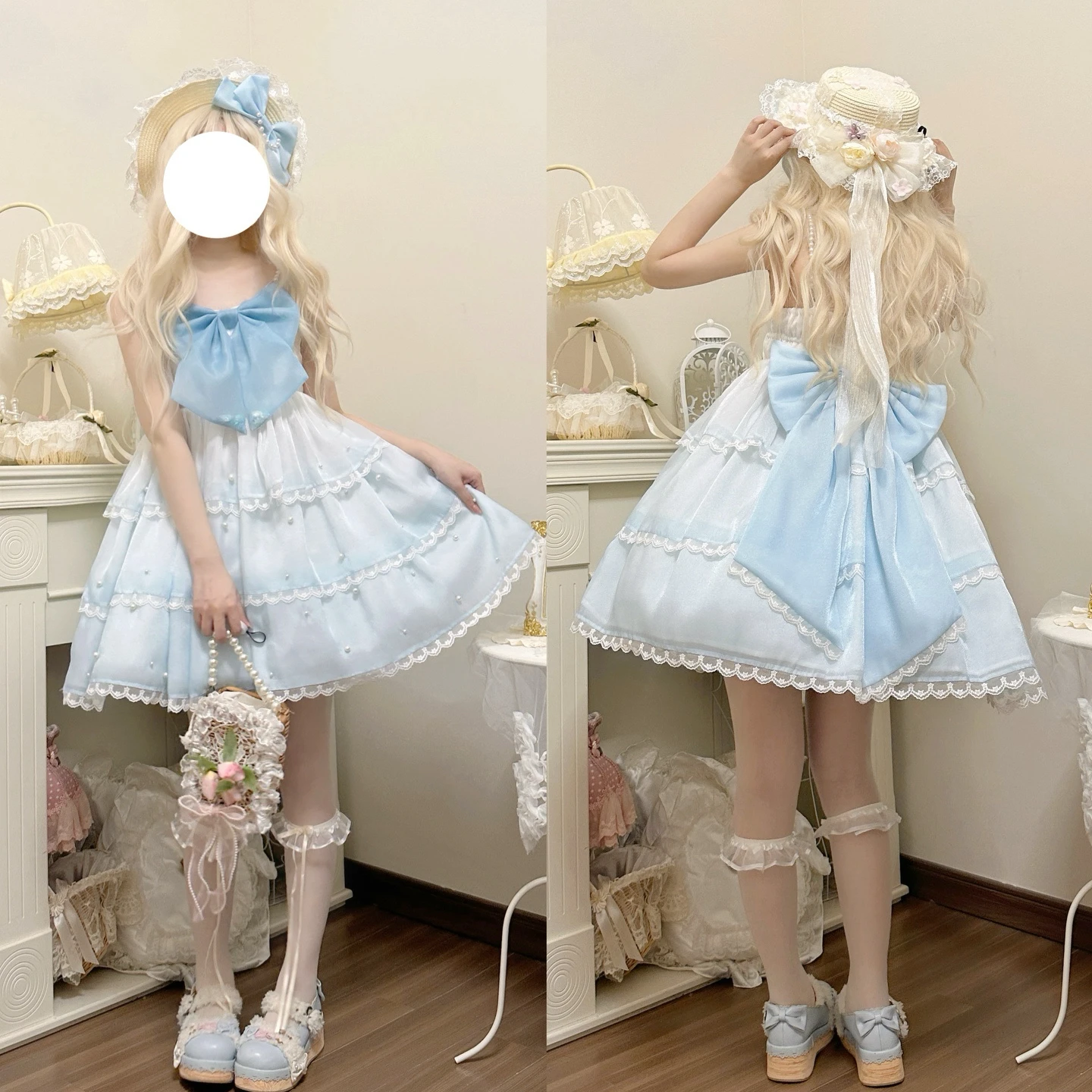 Gradient Color Little Mermaid Lolita Original Authentic Seaside Three-stage Pearl Sling Jsk Tea Party Birthday Gift Soft Girl