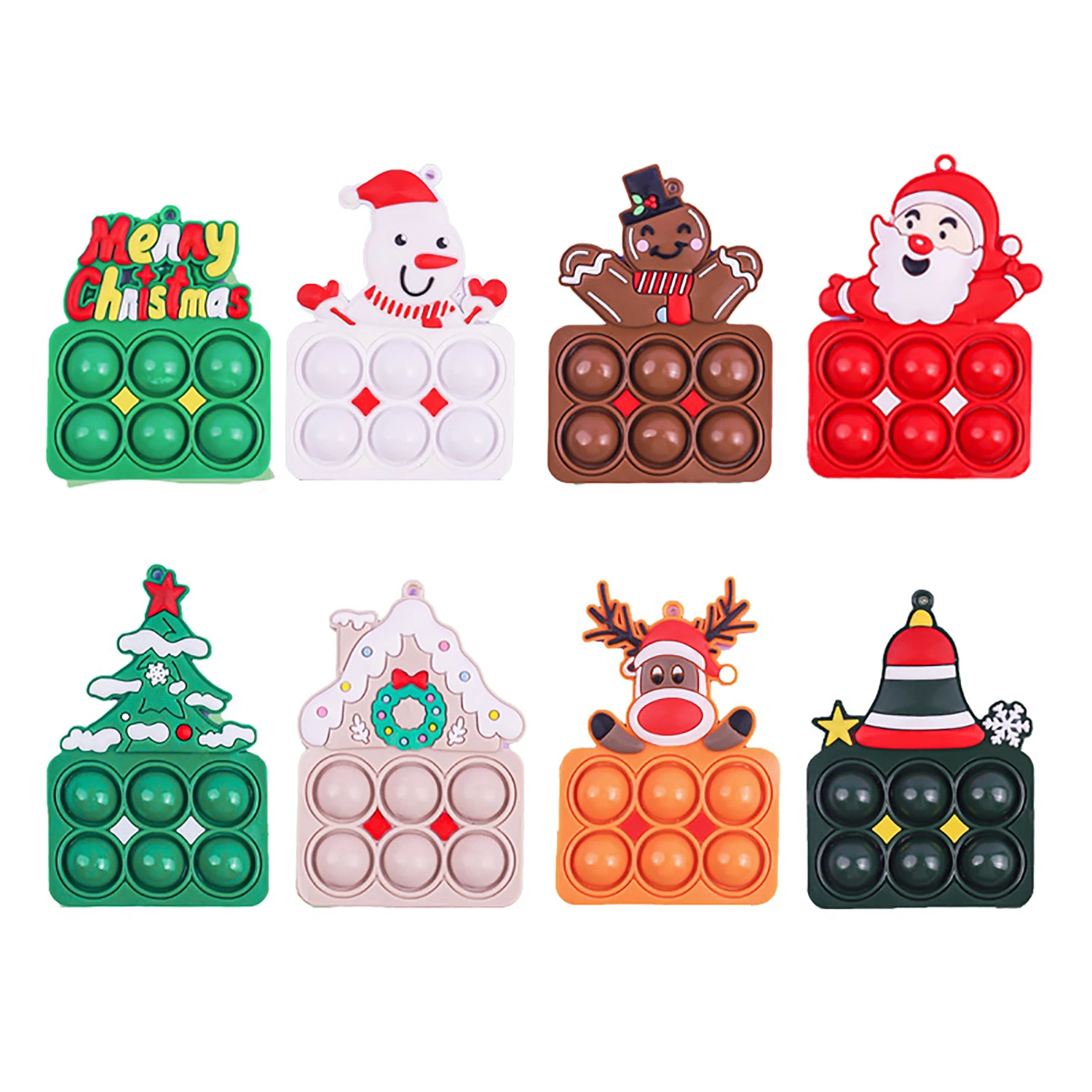 Papai Noel Keychain Pinch Music Pendant, Brinquedo Dedo, Bolha Dedo, Aliviar o Estresse, 8Pcs