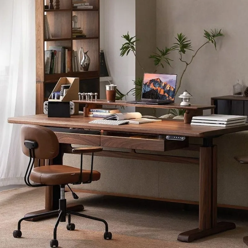 Solid wood desk Smart computer table E-sports table South American walnut with pumping study table Workbench