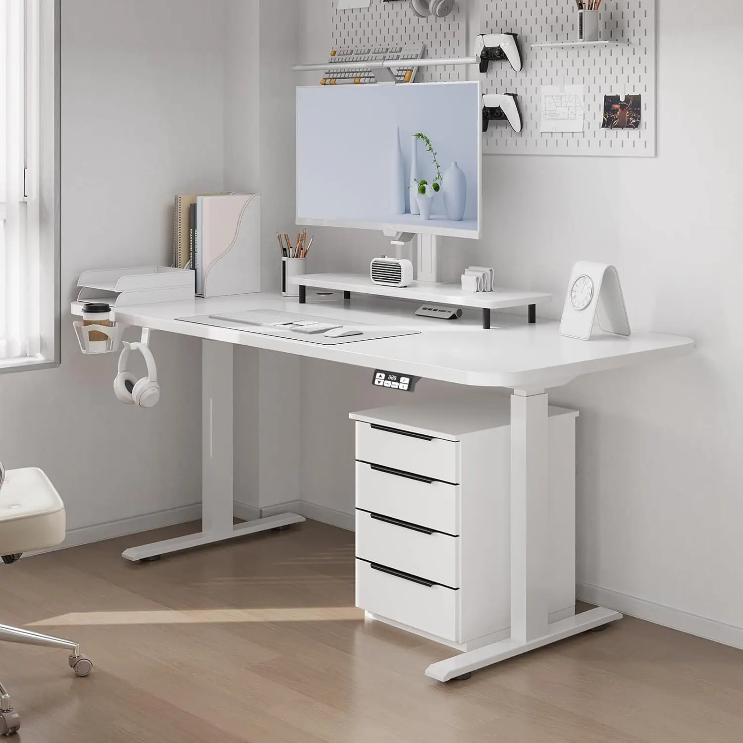 63x24inch Adjustable Desk Electric Standing Desk Sit Stand up Desk Height Adjustable Home Office Workstation White image 2