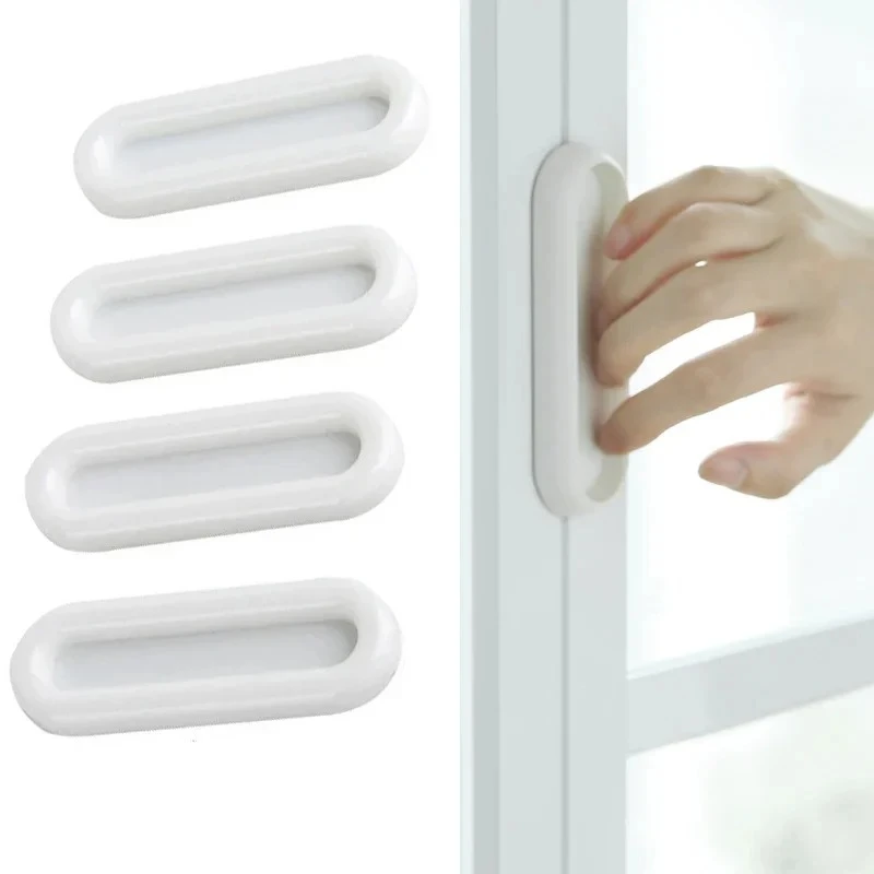 4Pcs Self-adhesive Door Knobs Oval Door Handles for Interior Doors Glass Window Cabinet Drawer Non-slip Grip Auxiliary Handles