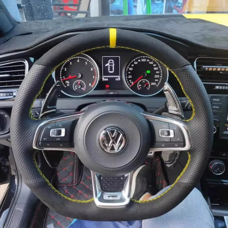 Braid Genuine Leather Car Steering Wheel Cover for Volkswagen VW Golf R MK7 Golf 7 GTI VW Polo Scirocco 14-16 DIY Car Interior