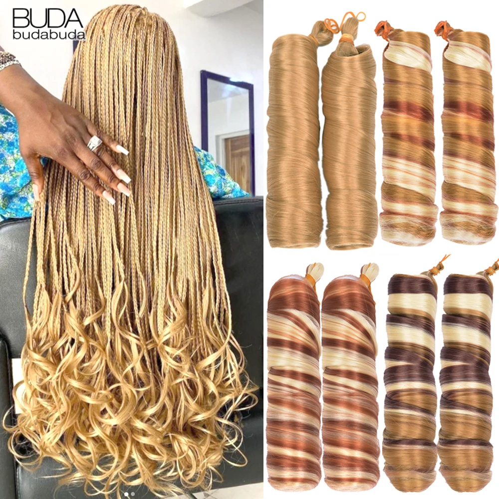 Cachos franceses de 24 polegadas Trança de cabelo Sintético Cachos espirais Tranças Extensões de cabelo para mulheres Pré-esticadas Ondas soltas Tranças de cabelo