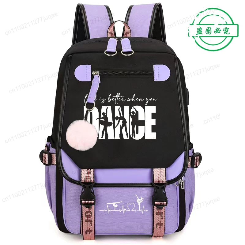 Primary Backpack for Girls Dance Life Kid Backpack Funny Dancer Zipper Bookbag Teen Girl School Bag Dancing Bagpack Pink Black