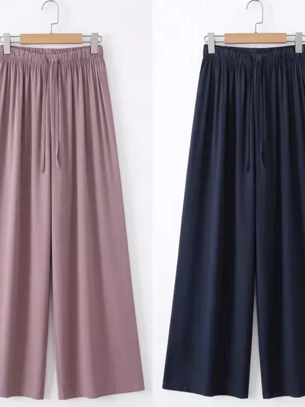 

Cotton Silk Wide Leg Casual Pants Thin Breathable Comfortable Home Outing Suitable Sleepwear Youth Summer Long Trousers