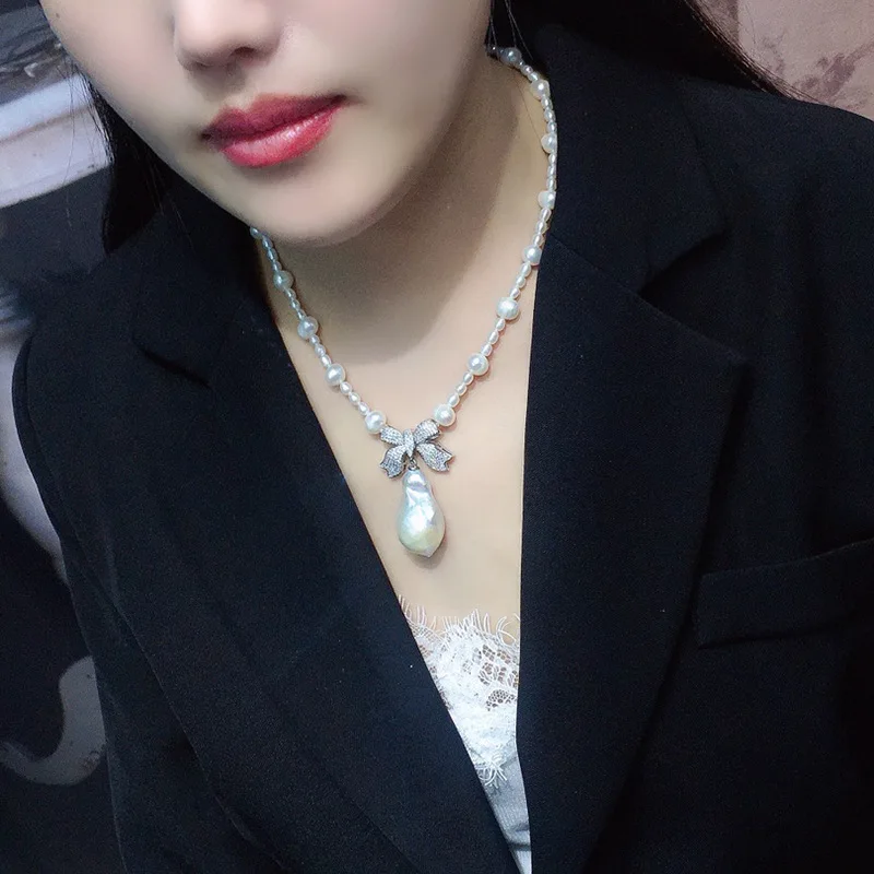 

08 Zhuji Natural Pearl Necklace Wholesale Women Versatile Fashion Baroque Choker Exquisite Jewelry Exquisite Gift