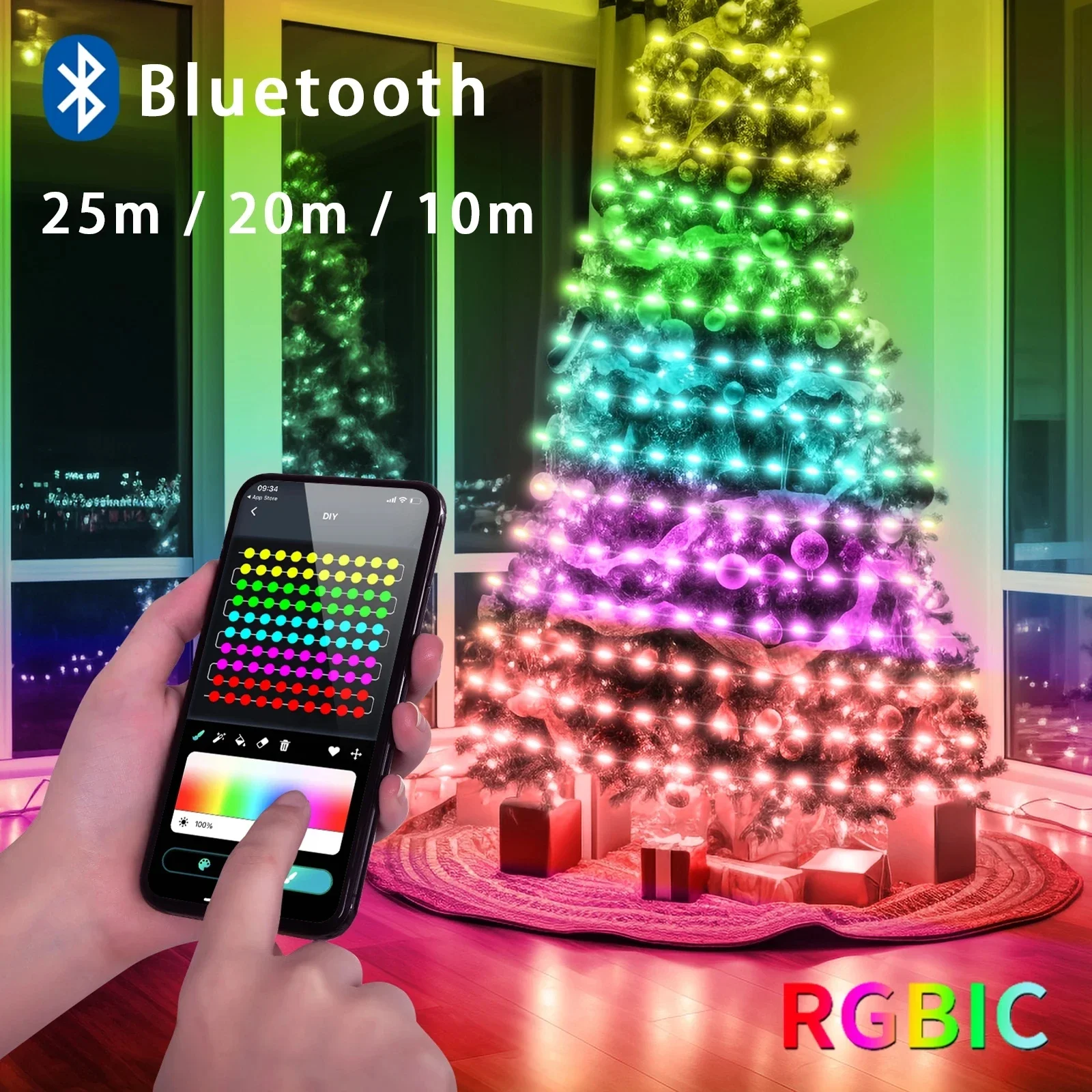 

5M/10M/20M/30M RGBIC LED Smart Fairy Lights Bluetooth APP Control String Light DIY for Christmas Party Wedding Home Decoration